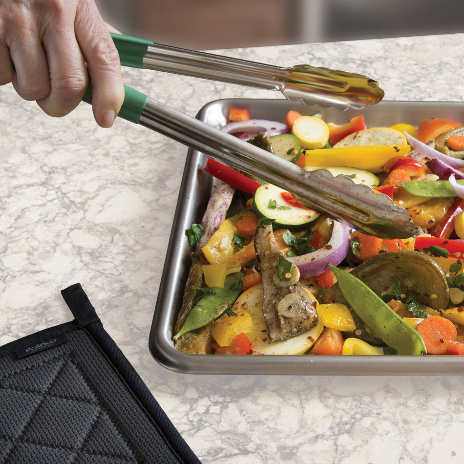 Winco UTPH-12G 12 Inch Utility Tongs Non Slip Green Polypropylene Handle Stainless Steel