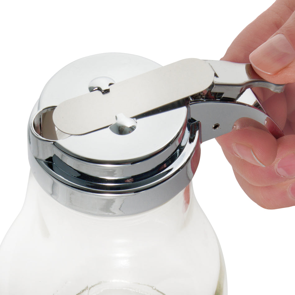 Winco G-116 14 Oz Syrup Pourer Thumb Operated Glass with Chrome Top