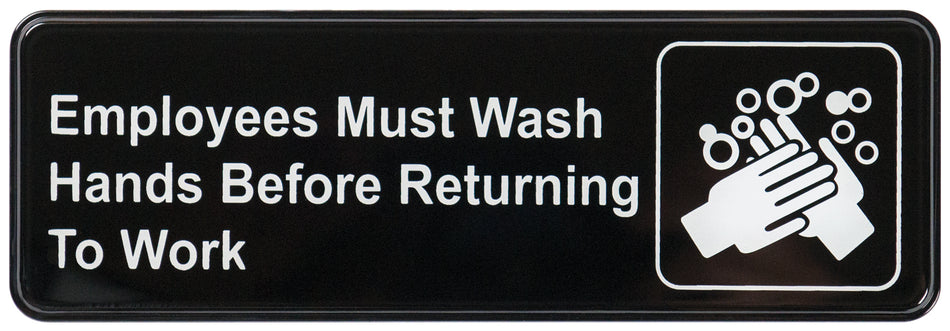 Winco SGN-322 9 Inch Compliance Sign Hand Washing Employees Must Wash Hands Before Returning To Work