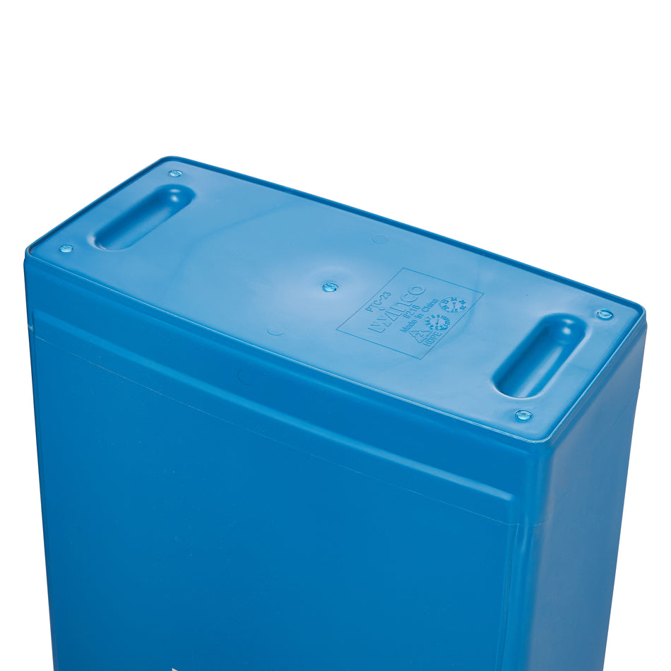 Winco PTC-23L 23 Gal Slender Recycling Receptacle with Recycle Sign Blue HDPE