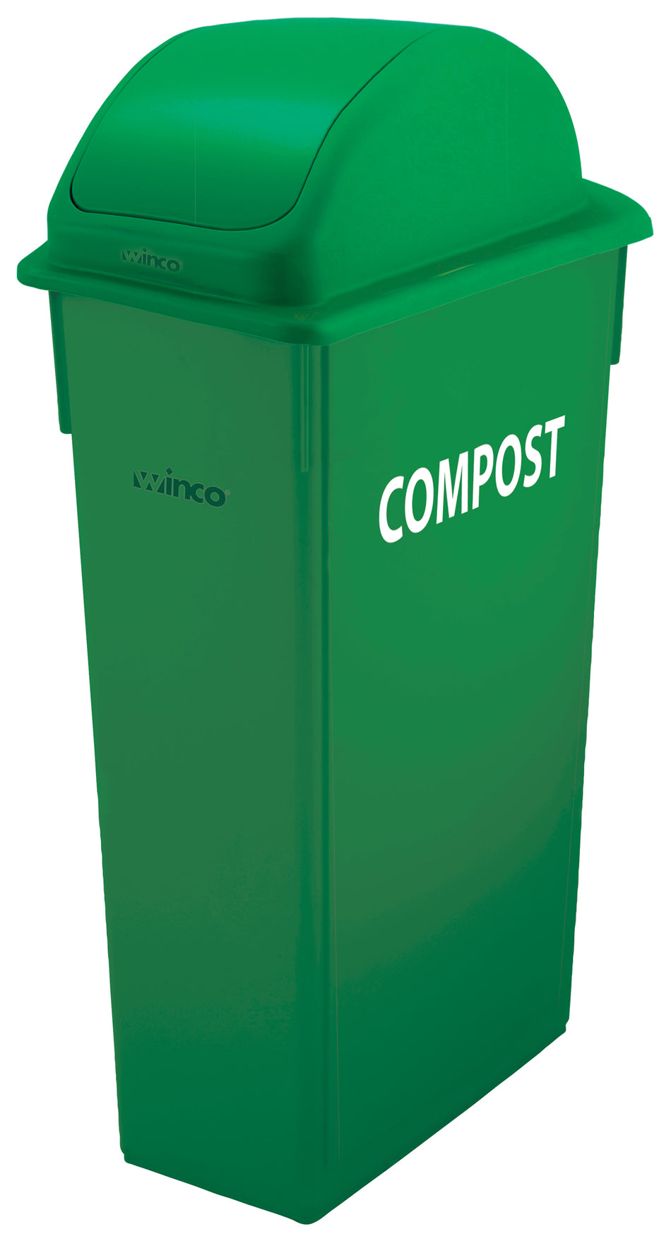 Winco PTC-23GRC 23 Gallon Slender Trash Can Green with Compost Sign HDPE