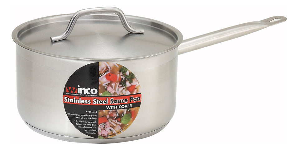 Winco SSSP-4 4-1/2 Quart Sauce Pan with Cover Stainless Steel Welded Handle