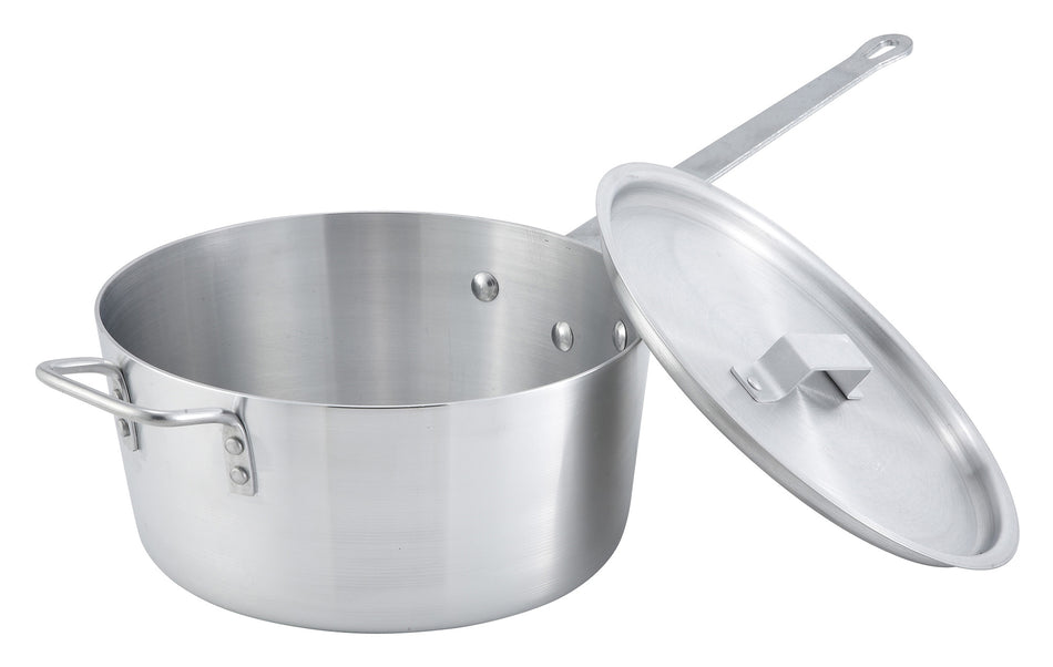 Winco ASP-7 7 Quart Sauce Pan Tapered Sides Riveted Handle Aluminum