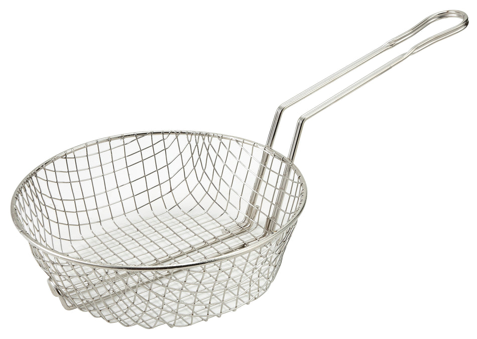 Winco MSB-08 8 Inch Diameter Round Culinary Basket with Coarse Mesh Nickel Plated Steel