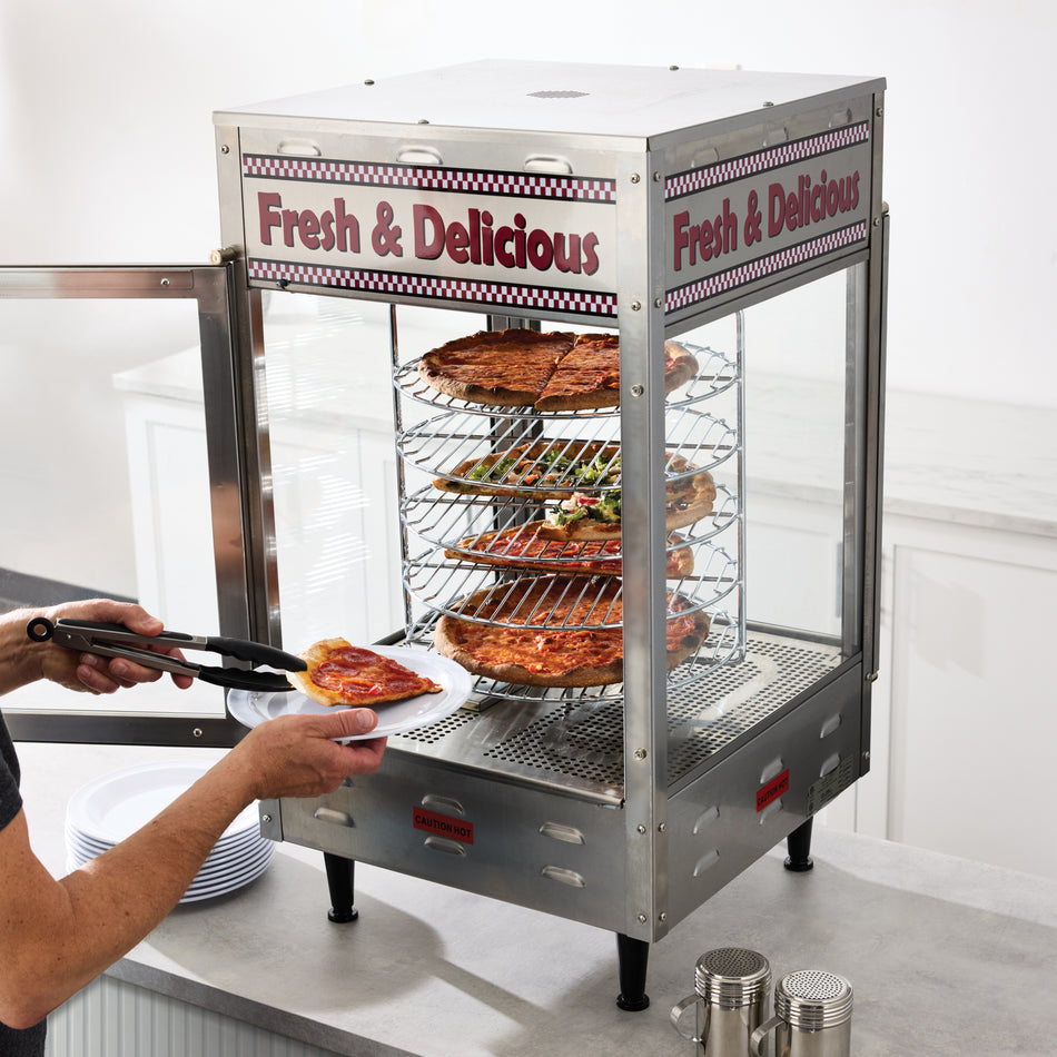 Winco 51012 19 Inch Three Tier Countertop Hot Food Display Case with Rotating Racks