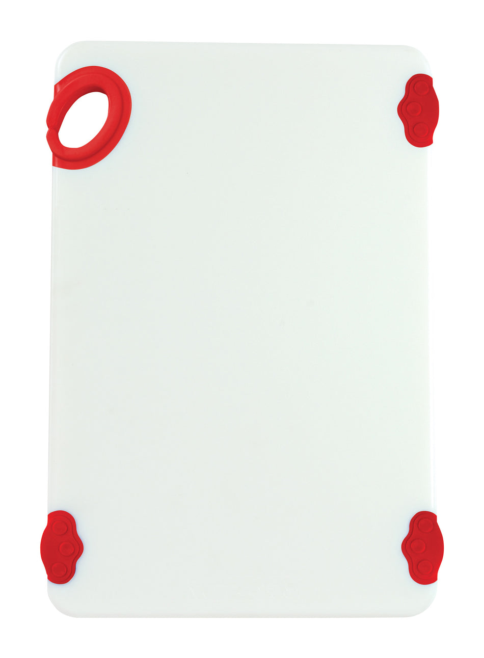 Winco CBN-1218RD 12 Inch Rectangular Cutting Board with Rubber Grip Hook Red Co-polymer