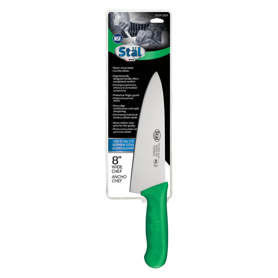 Winco KWP-80G 8 Inch Blade Green Polypropylene Handle Chef Knife