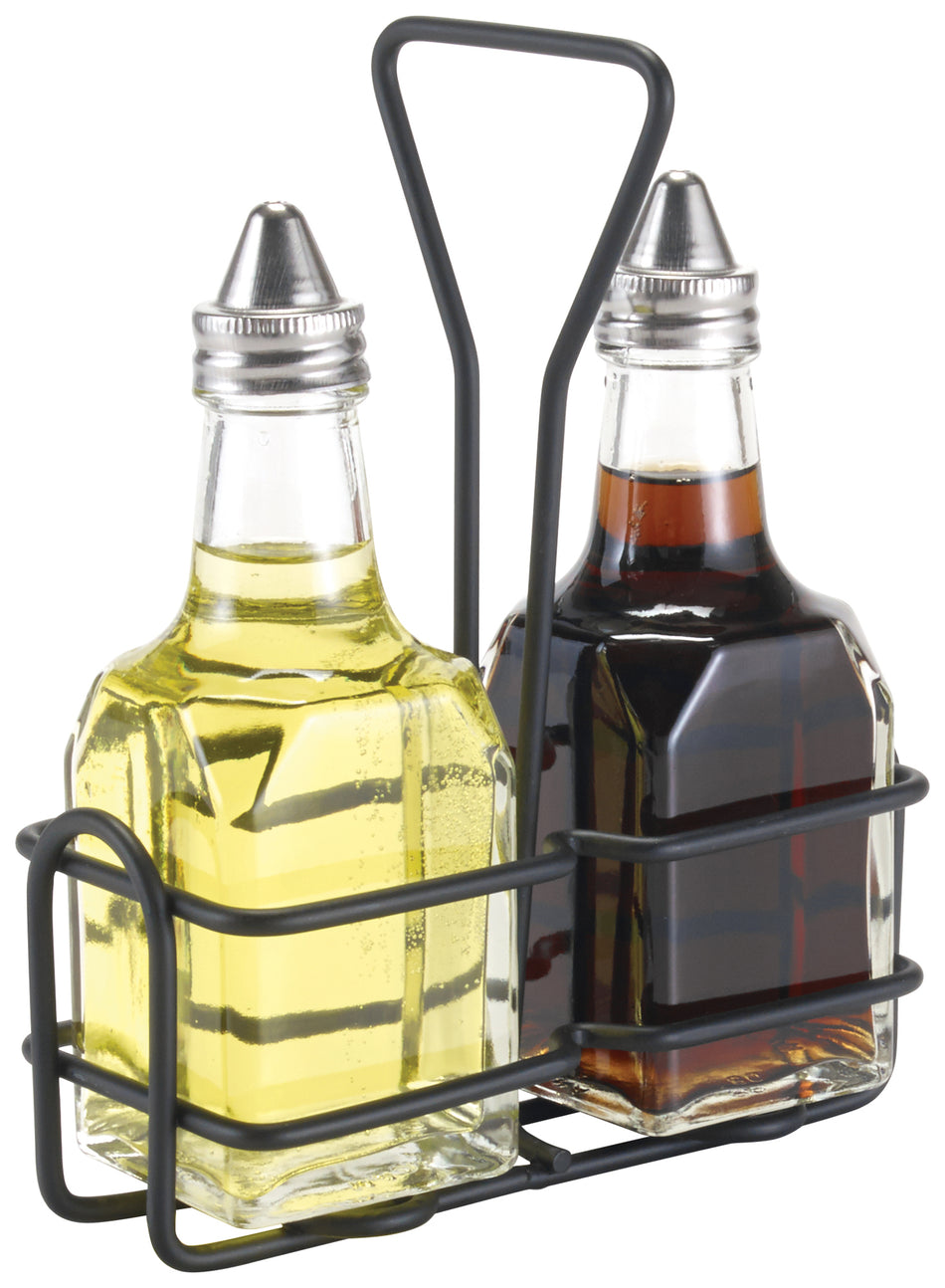 Winco WH-3K 6 Oz Oil and Vinegar Cruet Rack Black Wire Ideal for Countertop