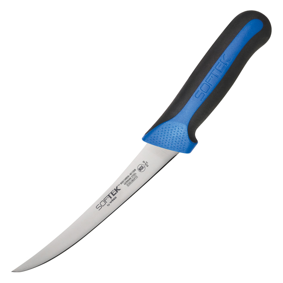 Winco KSTK-60 6 Inch Blade Curved Boning Knife High Carbon TPR Handle