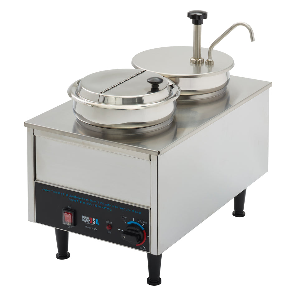 Winco 51073P 21 Inch Food Topping Warmer with Dual 7 Quart Wells and Pump