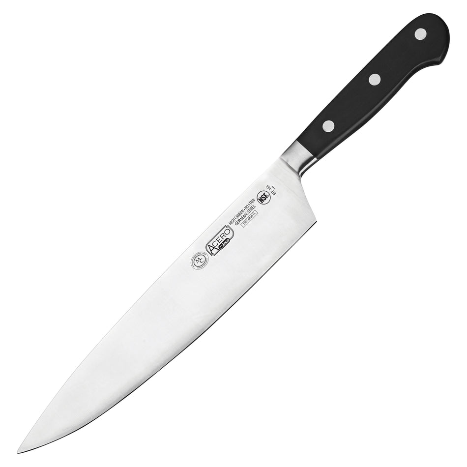 Winco KFP-104 10 Inch Blade Acero Chef Knife Short Bolster Black POM