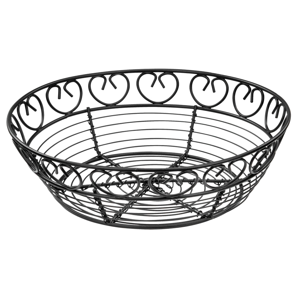Winco WBKG-8R 8 Inch Diameter Round Black Wire Basket to Present Bread and Fruit