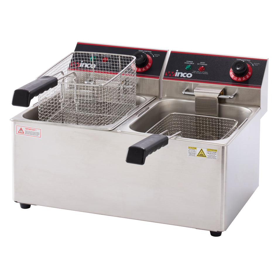 Winco EFT-32 21 Inch Electric Deep Fryer with 2 Tanks and Covers