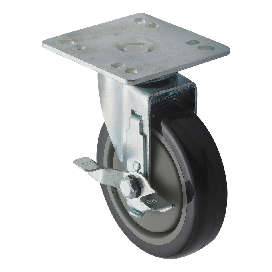Winco CT-44B 5 Inch Diameter Plate Caster Set with Brake Polyurethane