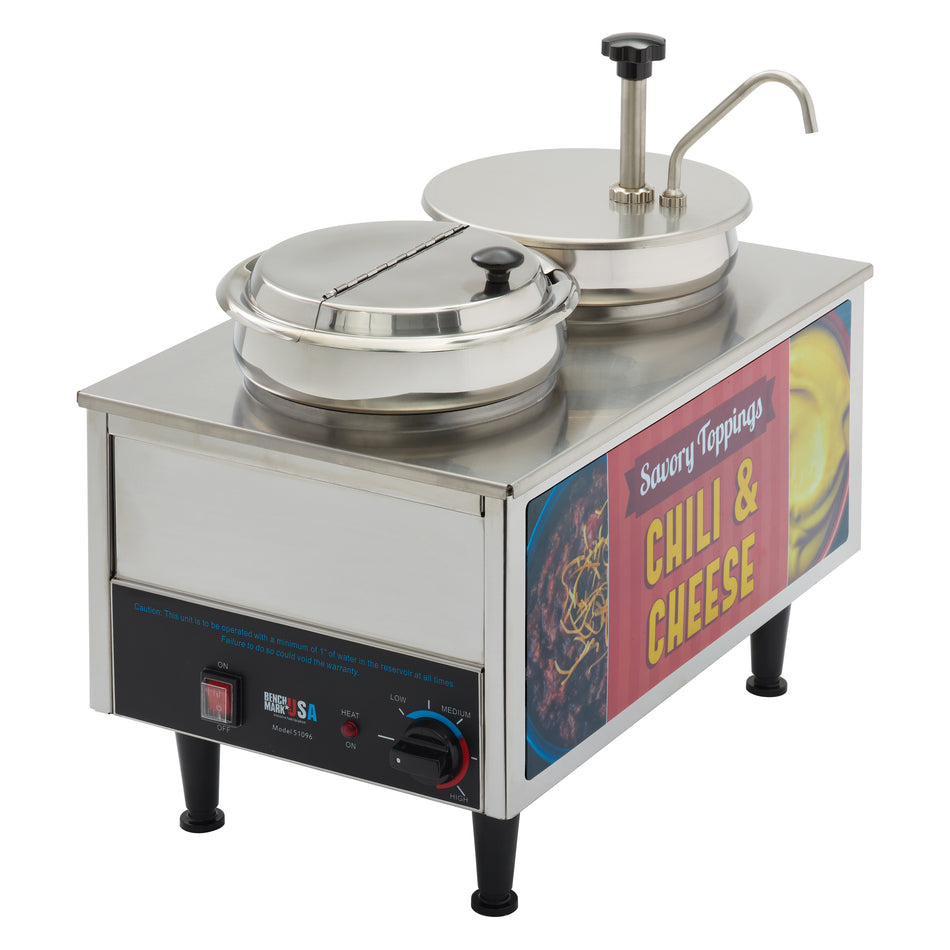 Winco 51073A 21 Inch Countertop Food Topping Warmer with Stainless Steel Pump