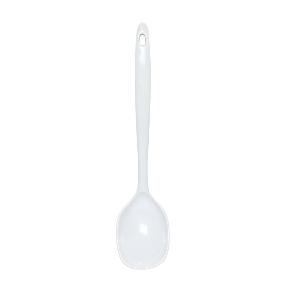 12 Pack 12" x 2-1/2", Solid Spoon, White Color, Melamine, BPA Free, Dishwasher Safe, Break-Resistant, Shatter-Resistant, No Microwave, No Oven