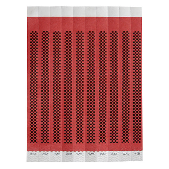 Winco WB-CHECKER Bar Maid Waterproof Tear-Free Wristbands - Checkerboard (Red/Black) (500 Pieces/Pack)