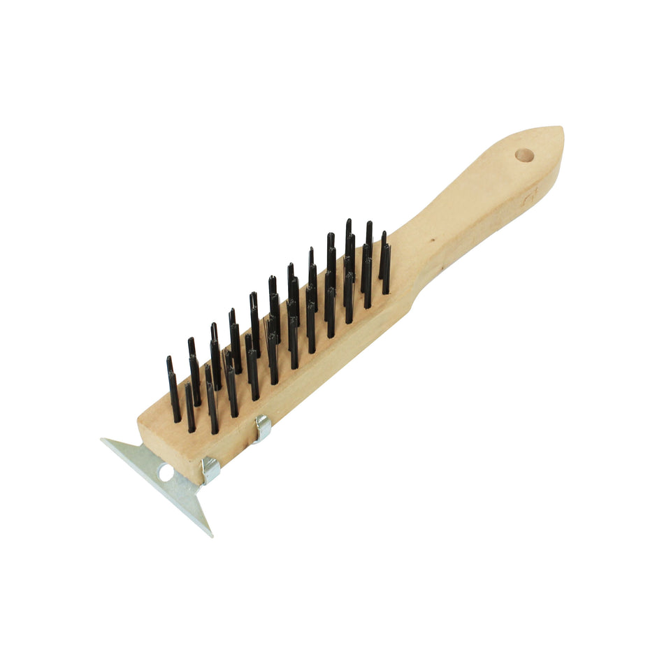 11" x 3" x 2-5/9", Wire Brush with Scraper, Black Metal Wire Brush with Wooden Handle, Heavy-Duty