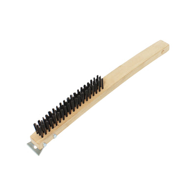 Thunder Group WDBS014 14 Inch Wire Brush with Scraper Heavy Duty Wood Handle
