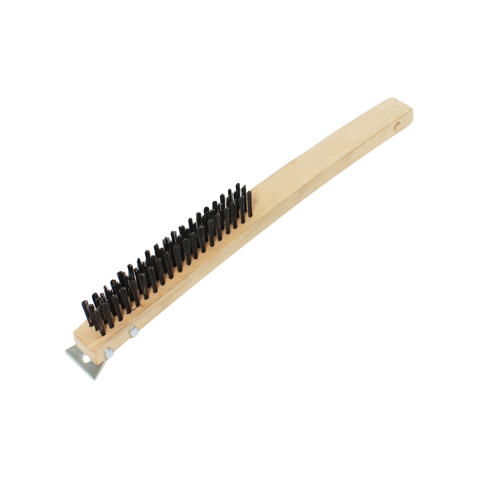 14" x 2-5/8" x 7-3/4", Wire Brush with Scraper, Black Metal Wire Brush with Wooden Handle