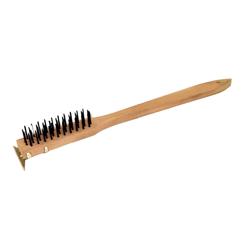 20" x 3" x 2-3/4", Wire Brush with Scrapper, Black Metal Wire Brush with Wooden Handle, Heavy-Duty