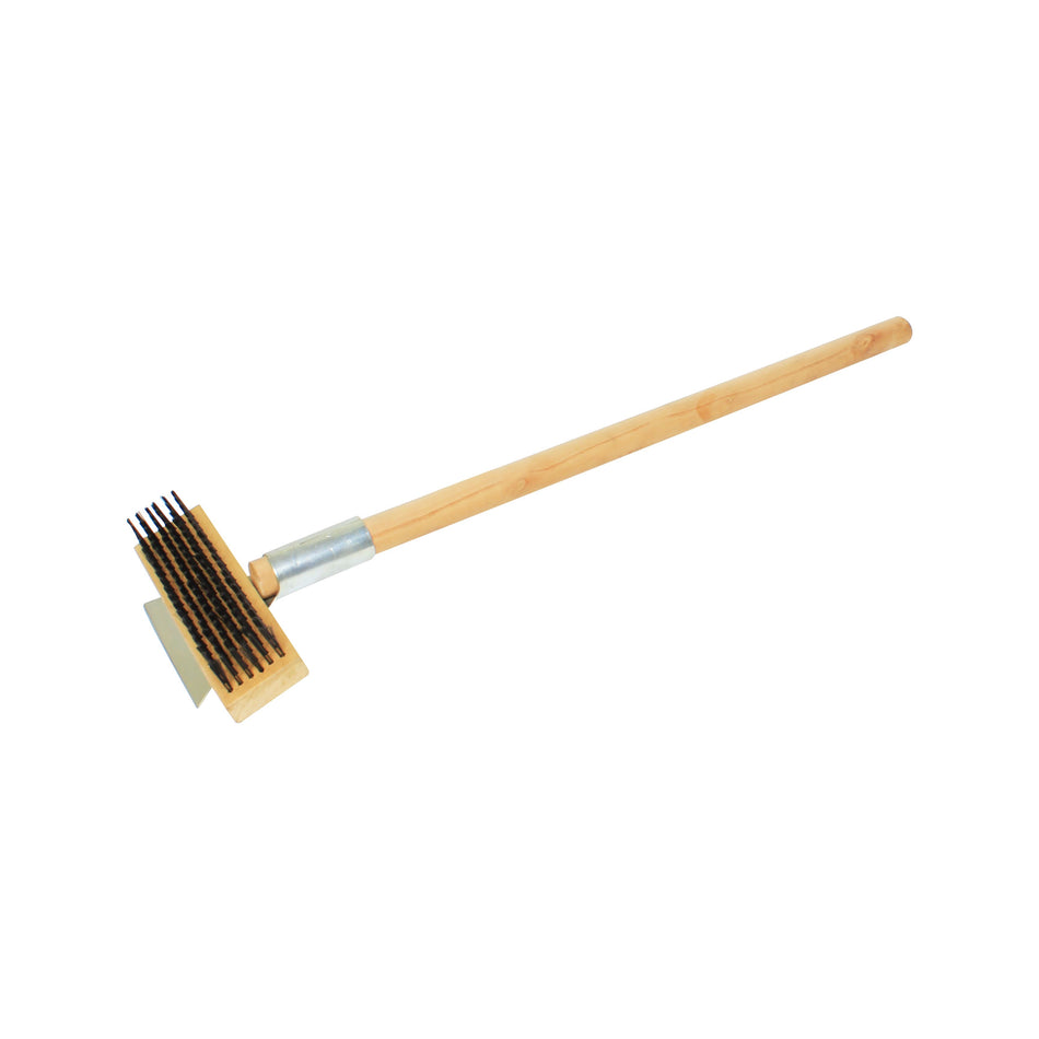 27" x 7" x 3", Wire Brush with Scraper, Black Metal Wire Brush with Long Wooden Handle, Heavy-Duty