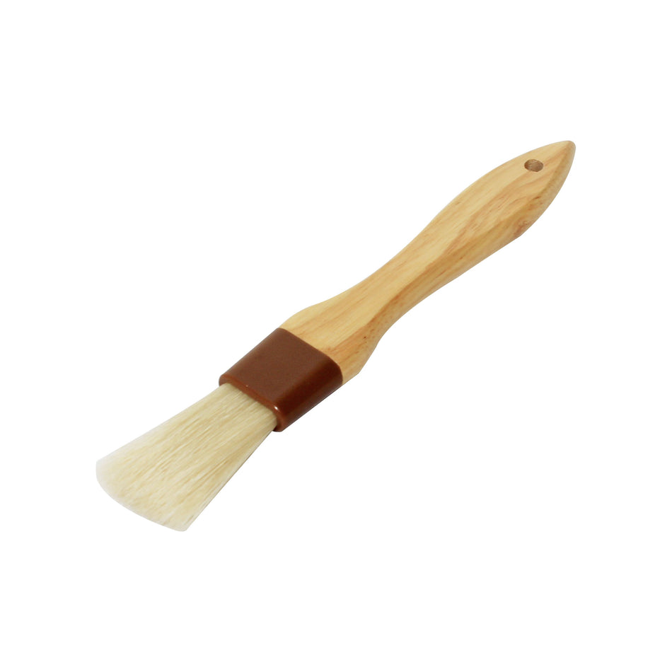 1" Flat Head, 8-1/4" x 1" x 1/2" Sterilized and Bleached Boar Bristle Pastry Brush Bounded by Brown Plastic Ferrule, Boar Bristles with Wooden Handle