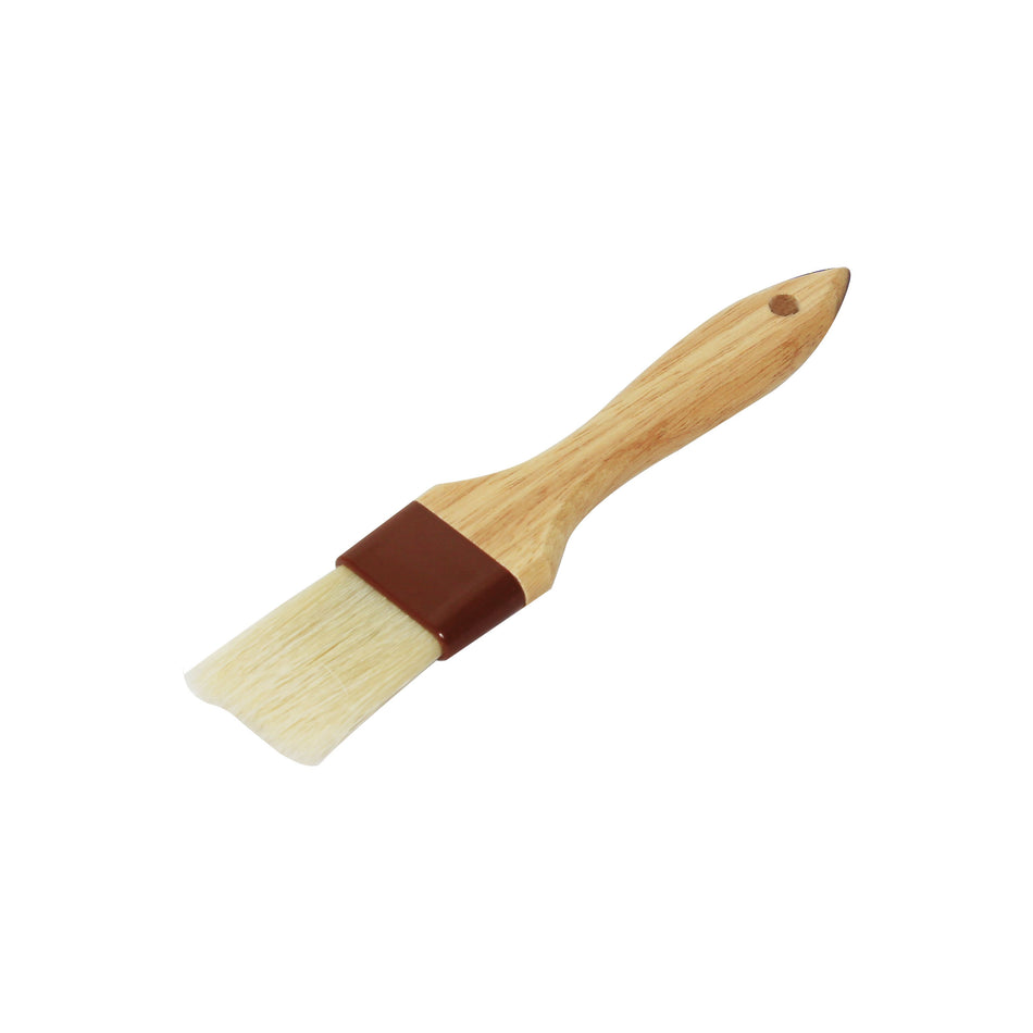 1-1/2" Flat Head, 8-3/8" x 1-3/8" x 1/2" Sterilized and Bleached Boar Bristle Pastry Brush Bounded by Brown Plastic Ferrule, Boar Bristles with Wooden Handle