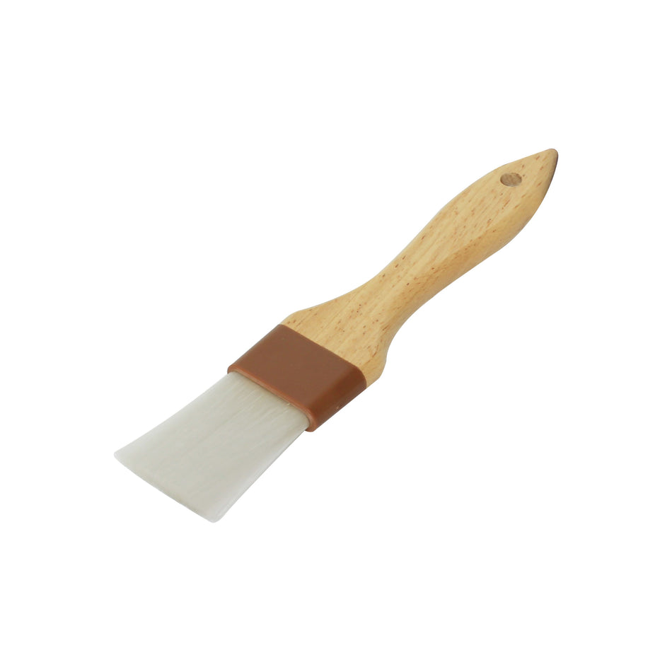 1-1/2" Flat Head, 8-3/8" x 1-3/8" x 1/2" Nylon Bristles Pastry Brush Bounded by Brown Plastic Ferrule, Nylon Bristles with Wooden Handle