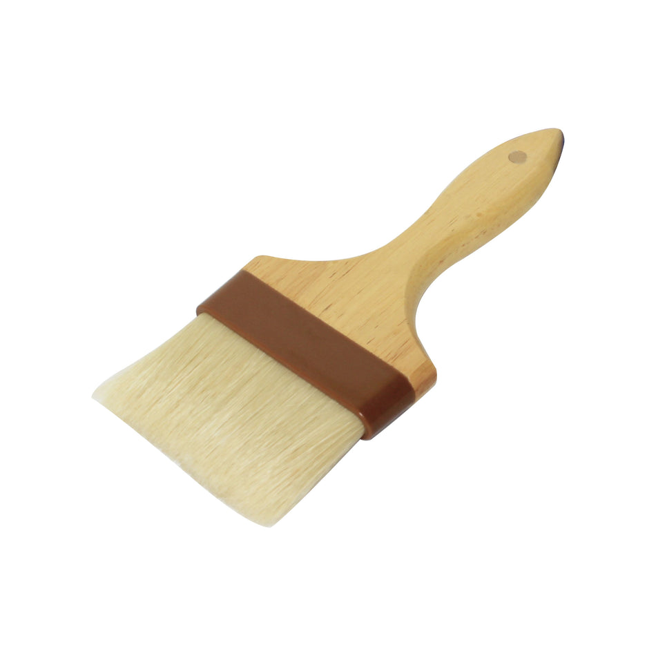 4" Flat Head, 9-2/3" x 4" x 2/3" Sterilized and Bleached Boar Bristle Pastry Brush Bounded by Brown Plastic Ferrule, Boar Bristles with Wooden Handle