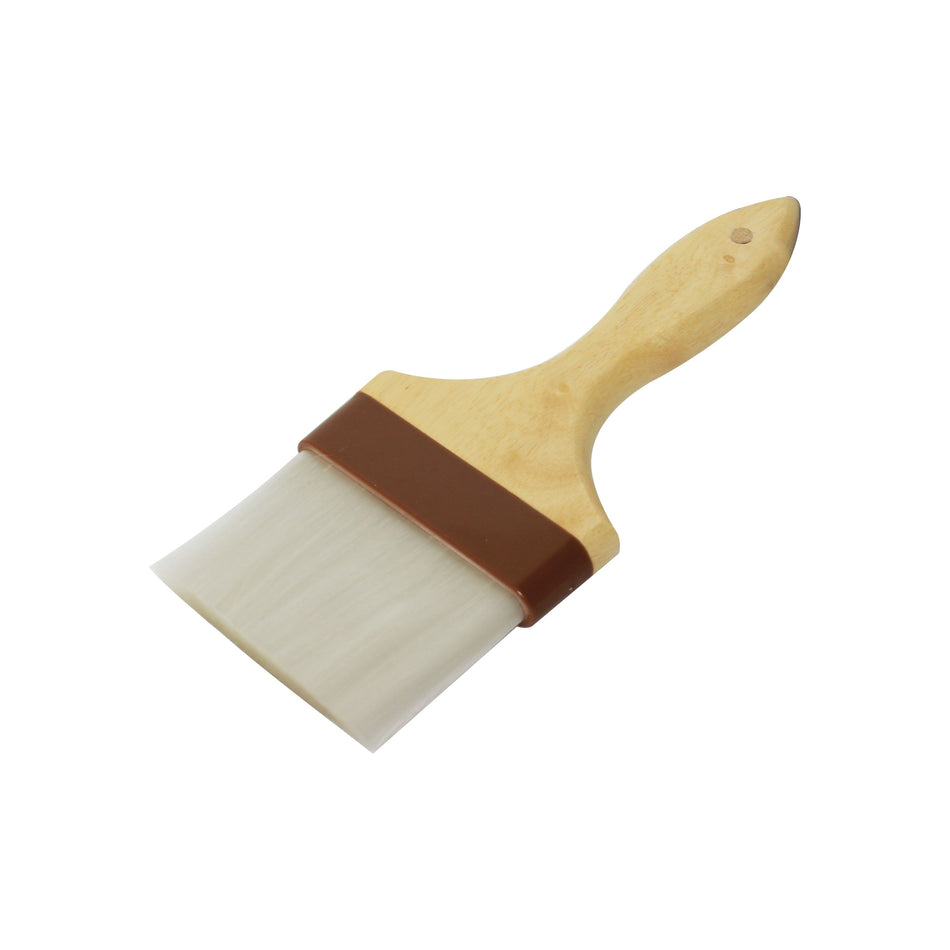 4" Flat Head, 9-2/3" x 4" x 2/3" Nylon Bristles Pastry Brush Bounded by Brown Plastic Ferrule, Nylon Bristles with Wooden Handle