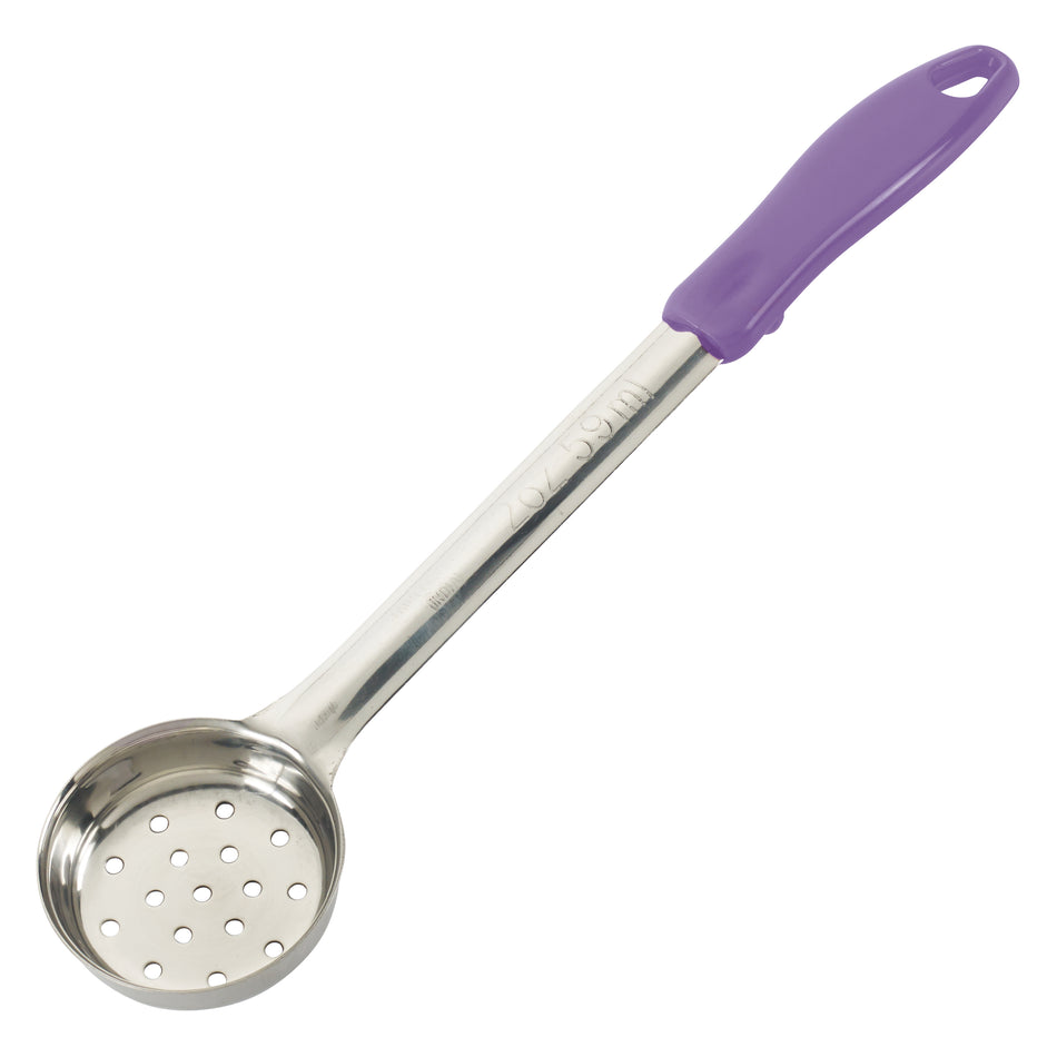 Winco FPP-2P 2 Oz Food Portioner Perforated Stainless Steel Purple Handle