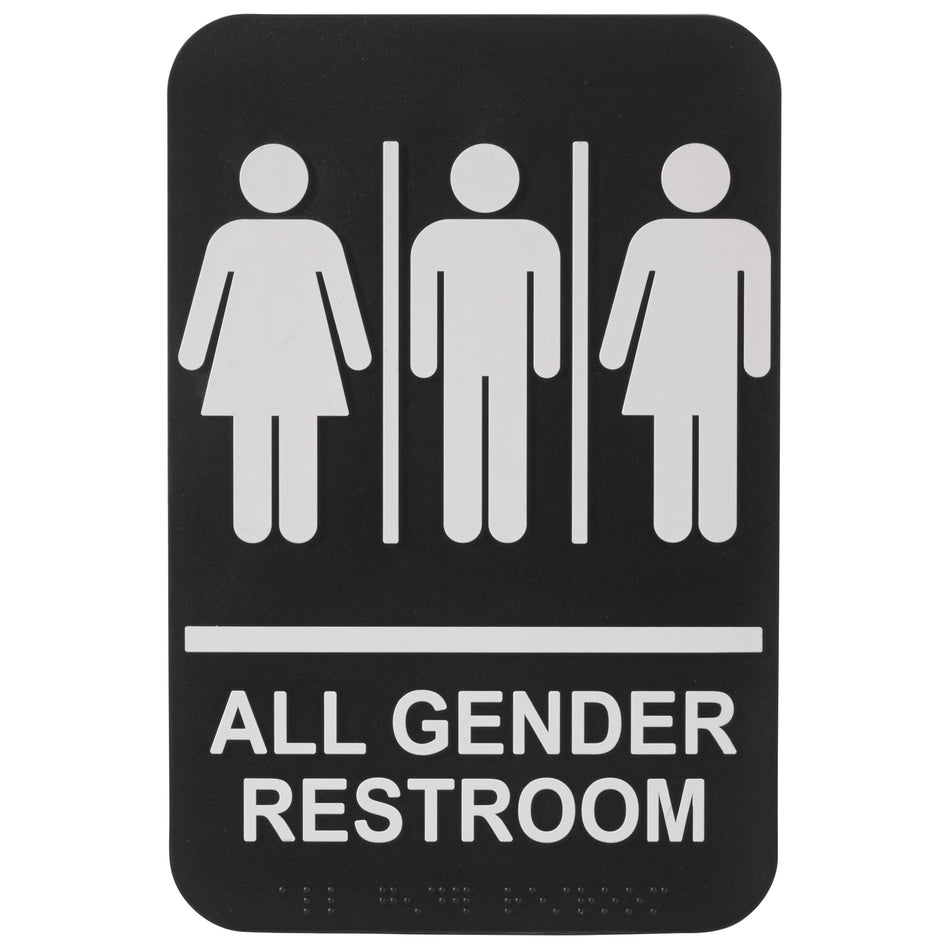 Winco SGNB-607 6 Inch Sign Compliance All GENDER Braille White Imprint Black