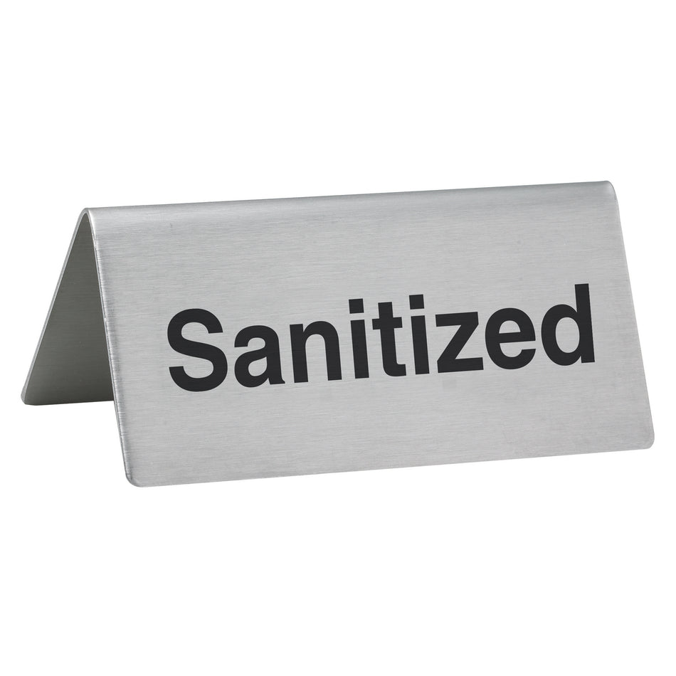 Winco SGN-106 3 Inch Sanitized Tabletop Tent Sign Stainless Steel