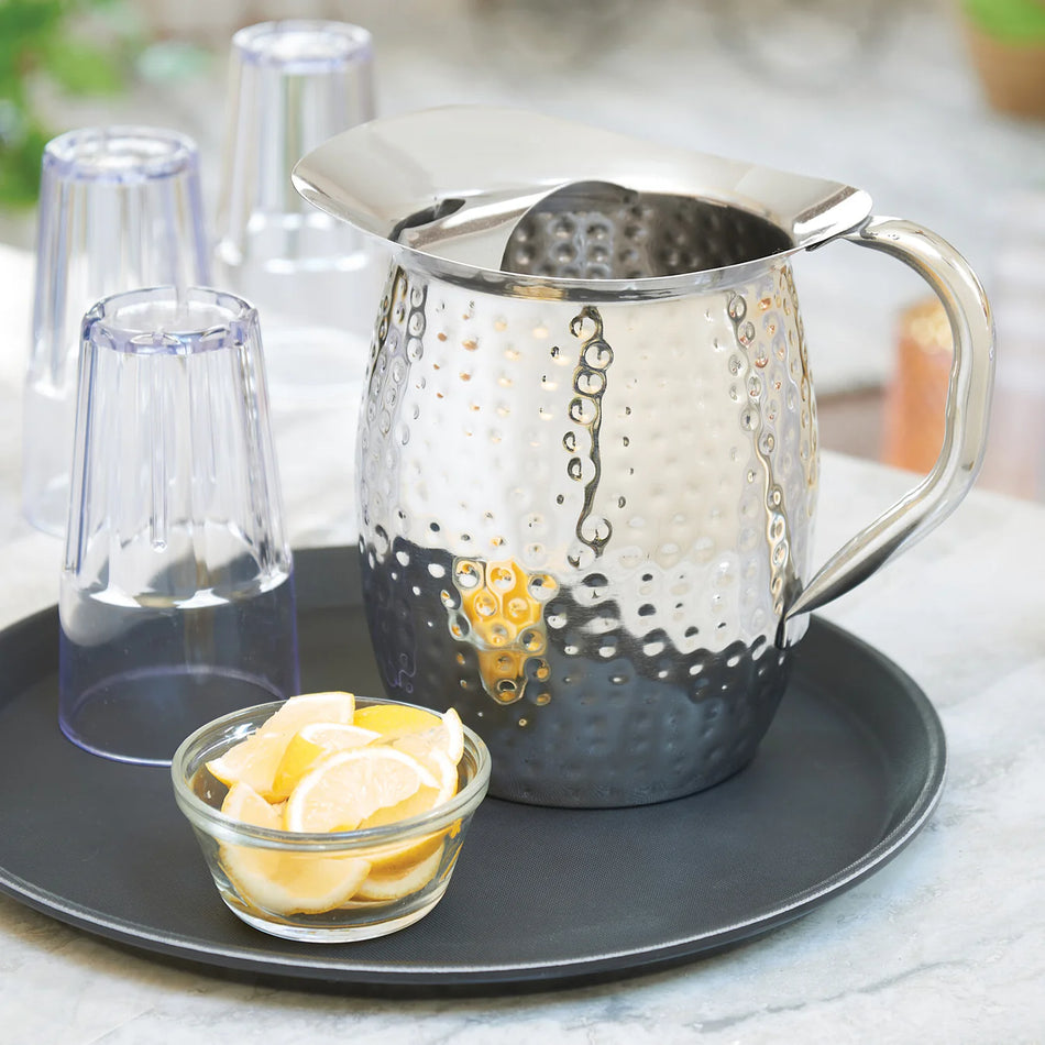 Winco WPB-3CH 3 Qt Hammered S/S Bell Pitcher with Ice Guard