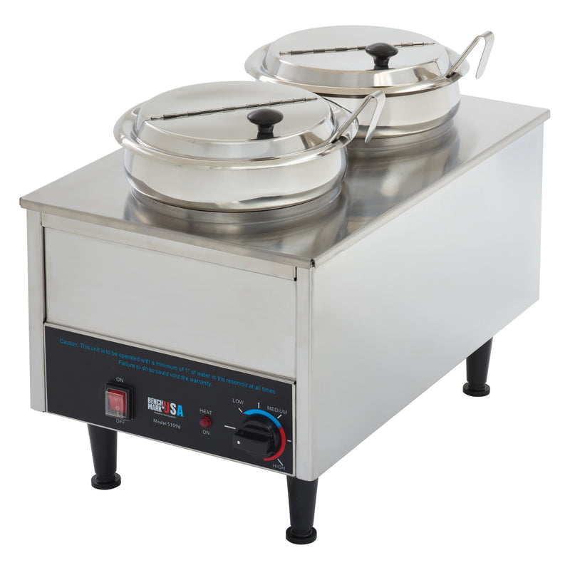 Winco 51072P 21 Inch Benchmark Dual Well Warmer with Hinged Inset Lids