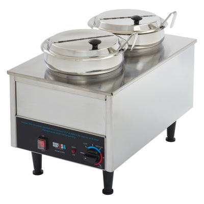 Winco 51072P 21 Inch Benchmark Dual Well Warmer with Hinged Inset Lids