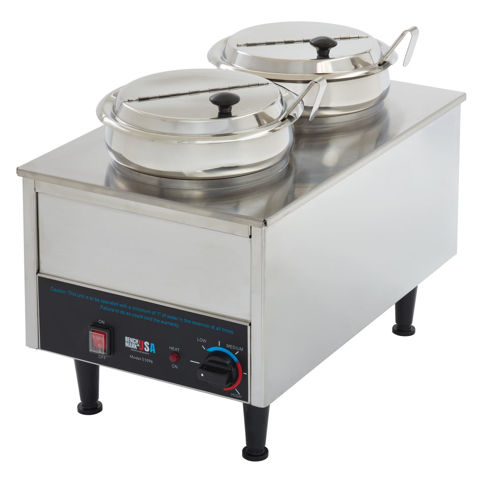 Winco 51072P 21 Inch Benchmark Dual Well Warmer with Hinged Inset Lids