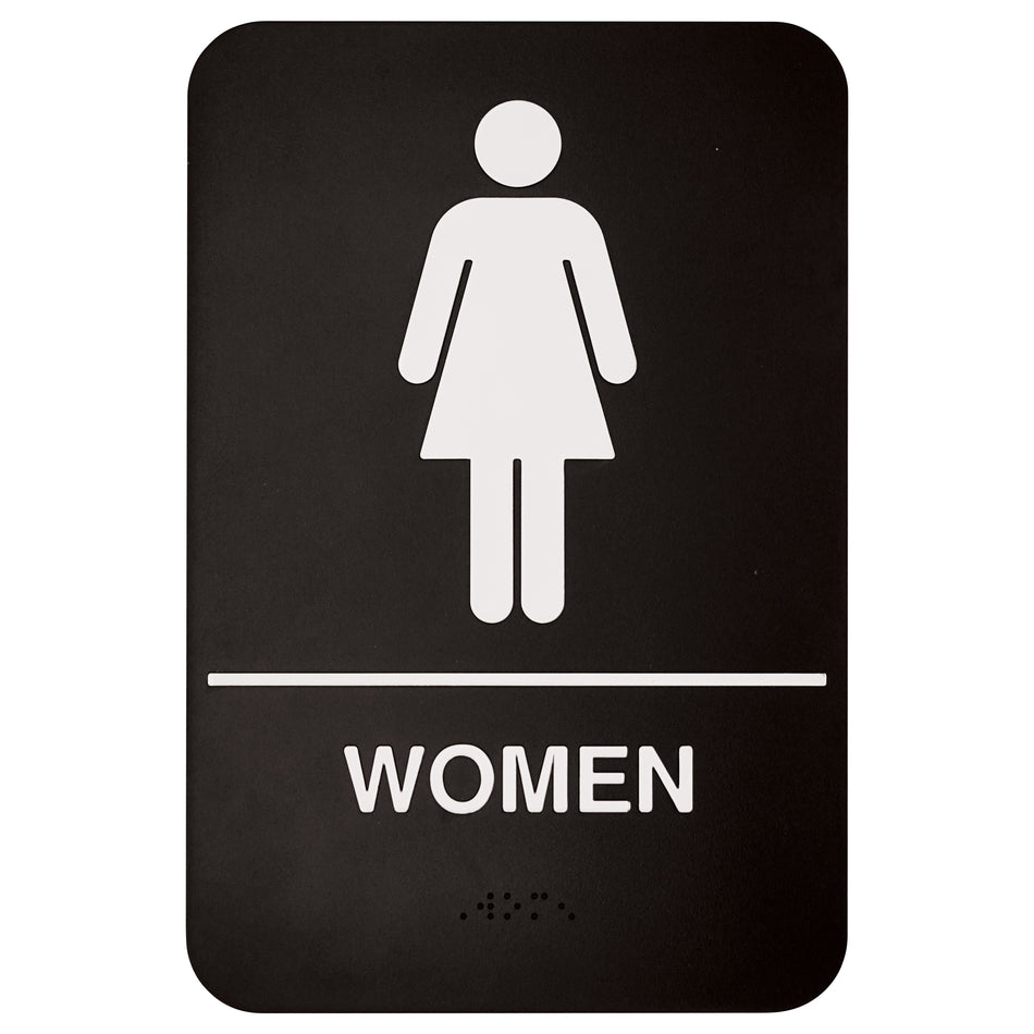 Winco SGNB-606 6 Inch Compliance Sign Braille Women Black with White Imprint