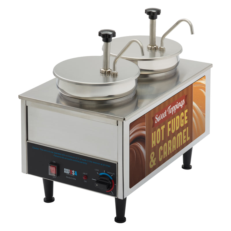 Winco 51074H 21 Inch Hot Fudge/Caramel Warmer Stainless Steel Pumps