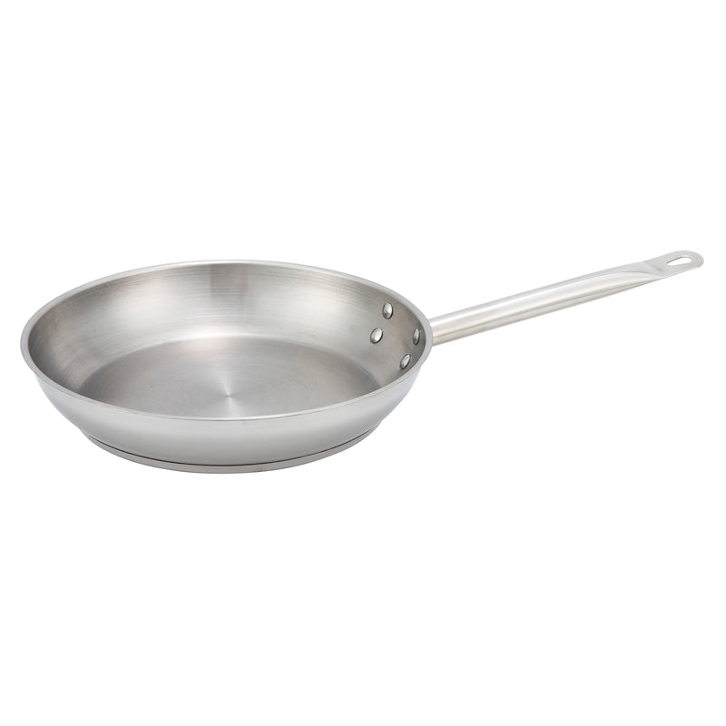 Winco SSFP-9 9-1/2 Inch Fry Pan Tri-Ply Aluminum Core Riveted Handle Stainless Steel