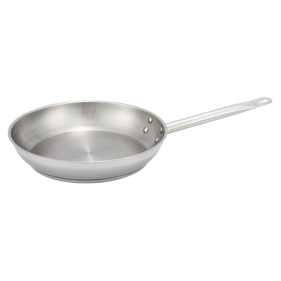 Winco SSFP-9 9-1/2 Inch Fry Pan Tri-Ply Aluminum Core Riveted Handle Stainless Steel