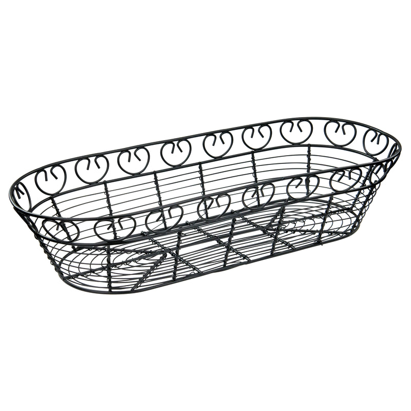 Winco WBKG-15 15 Inch Wire Bread Fruit Basket Long Oval Black Metal