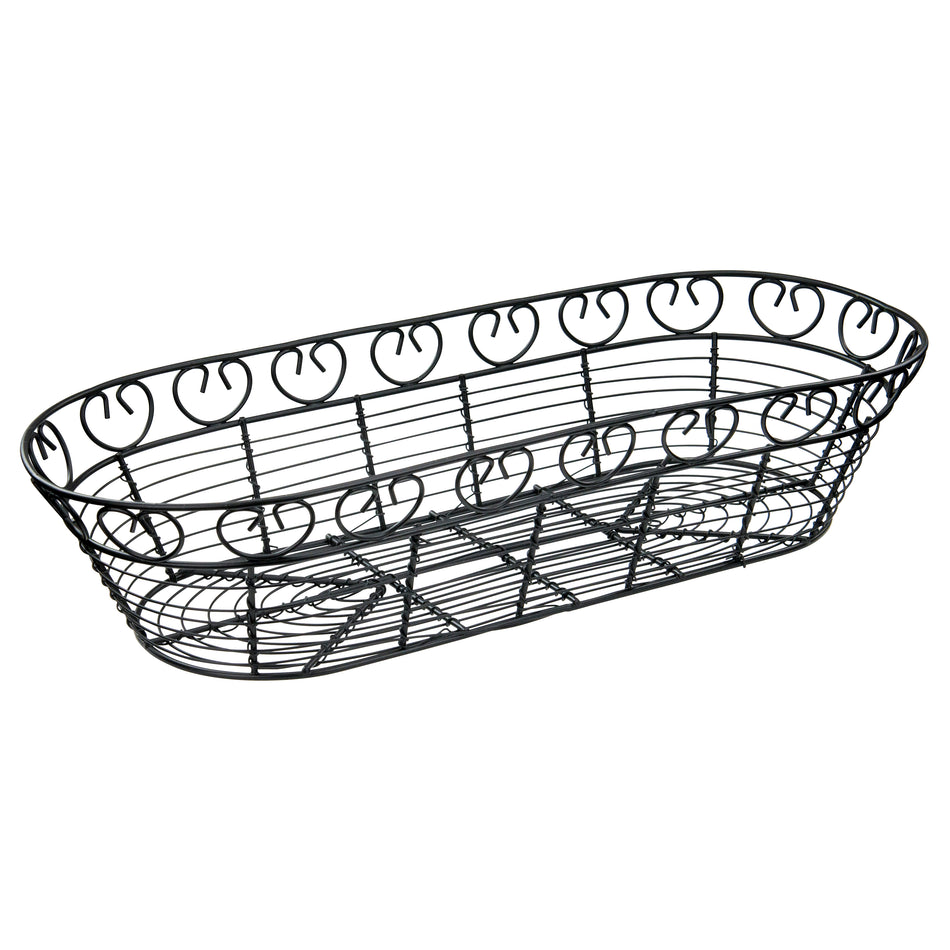 Winco WBKG-15 15 Inch Wire Bread Fruit Basket Long Oval Black Metal