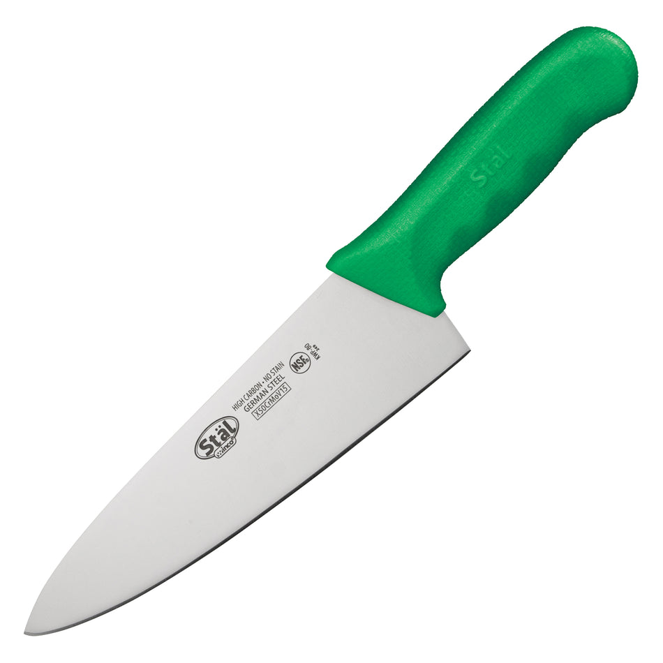 Winco KWP-80G 8 Inch Blade Green Polypropylene Handle Chef Knife