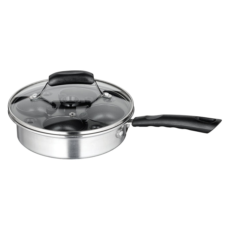 Winco CEP-4 8 Inch Egg Poacher Non-stick with tempered glass lid and cups
