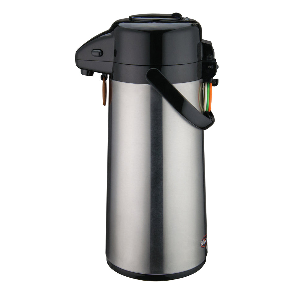 Winco AP-522 Glass Lined Airpot with Push Button Top, Stainless Steel Body - 2.2 Liter