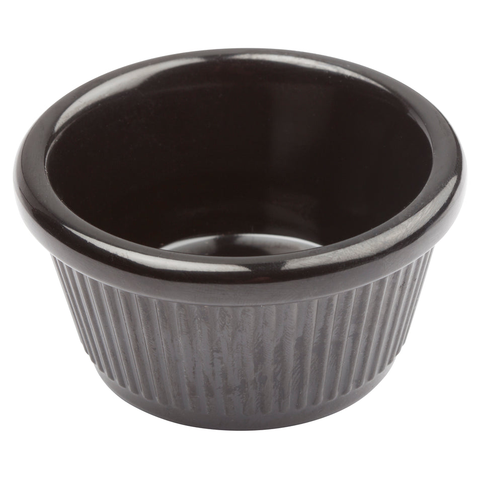 Winco RFM-1K 1-1/2 Oz Fluted Ramekin Melamine Black Dishwasher Safe