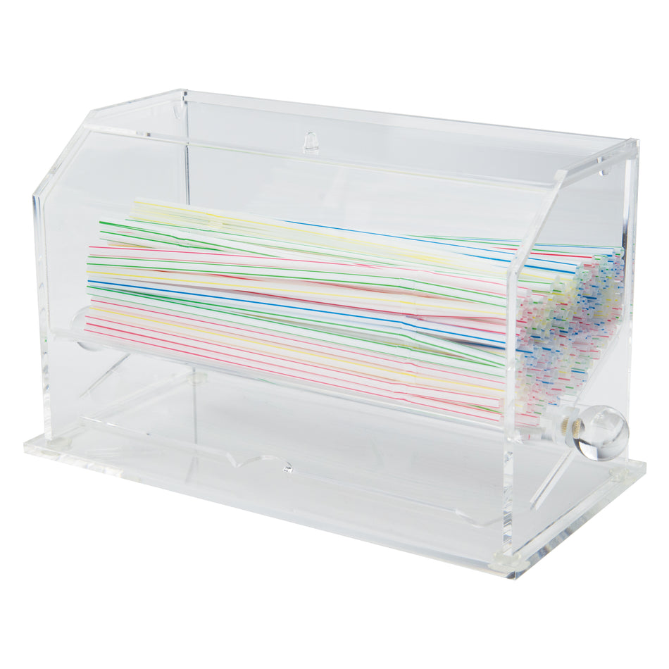 Winco ACSD-712 10-3/4 Inch Straw Dispenser BPA Free Clear Acrylic with 250 Capacity