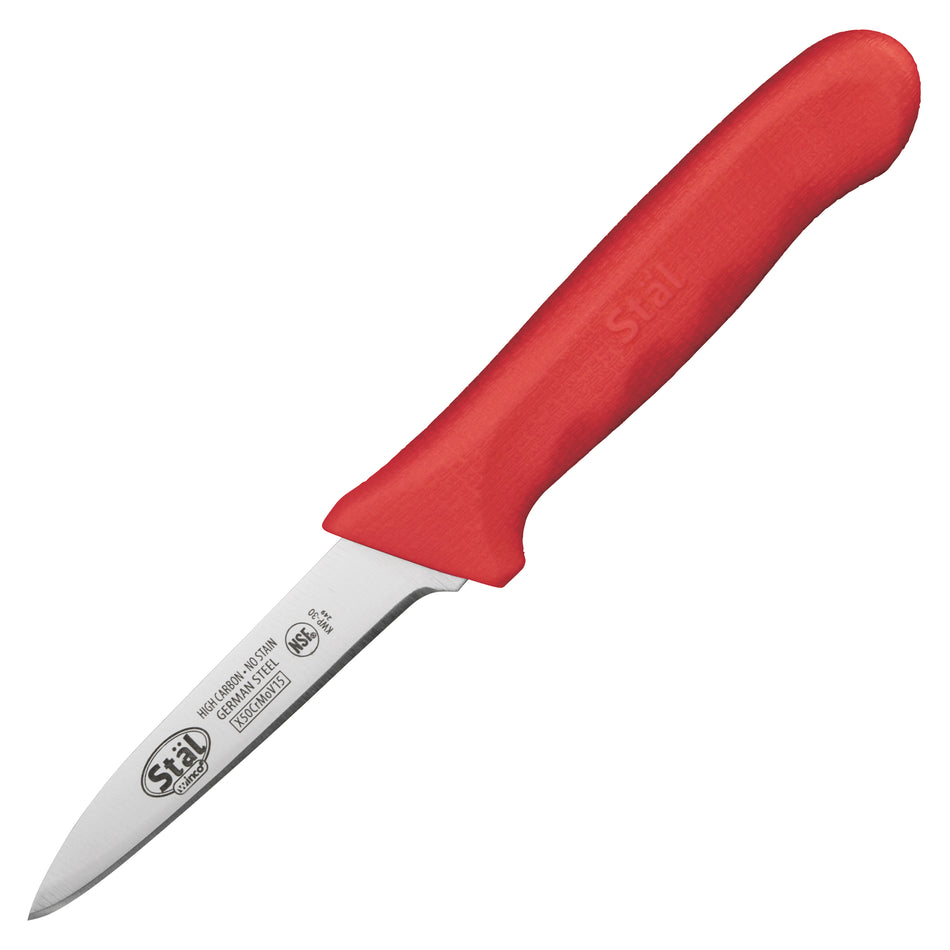 Winco KWP-30R 3-1/4 Inch Blade Polypropylene Handle Red Stamped Paring Knife